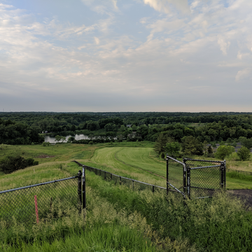 view from the top of the Mount Hoy down the sledding hill in the Blackwell Forest Preserve